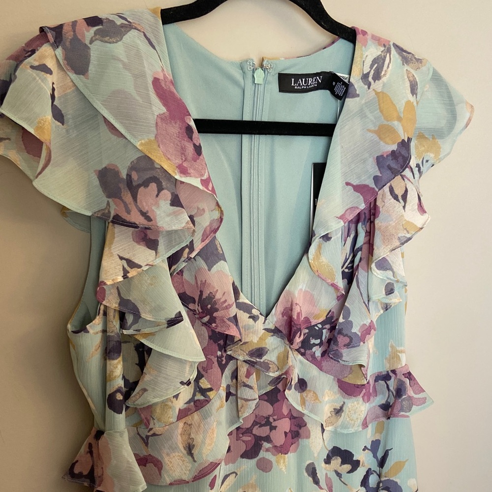 Lauren Ralph Lauren Mint Floral Ruffle Midi Dress NWT Size 10 Wedding Graduation - Picture 6 of 12